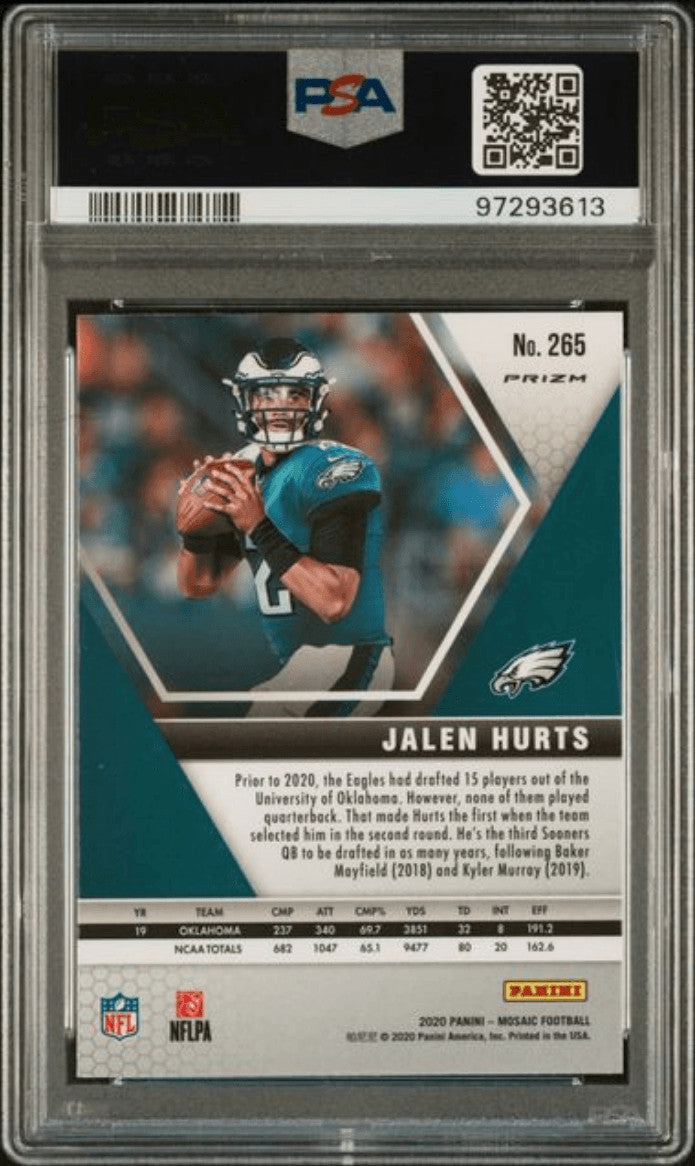 Graded 2020 Panini Mosaic Jalen Hurts #265 Reactive Orange RC Card PSA 10