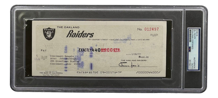 Al Davis Signed Oakland Raiders Bank Check #12497 PSA/DNA