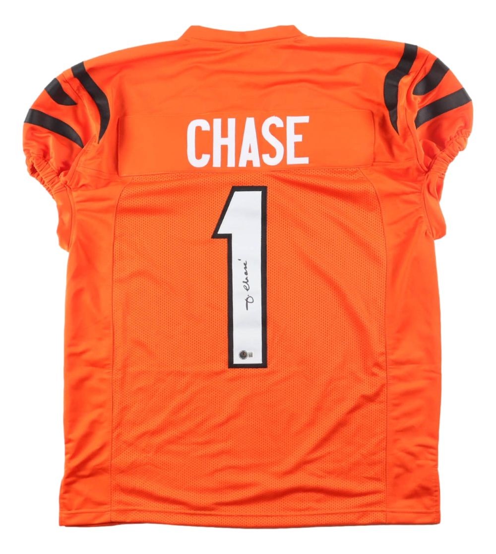 Ja'Marr Chase Cincinnati Signed Orange Pro-Cut Football Jersey BAS