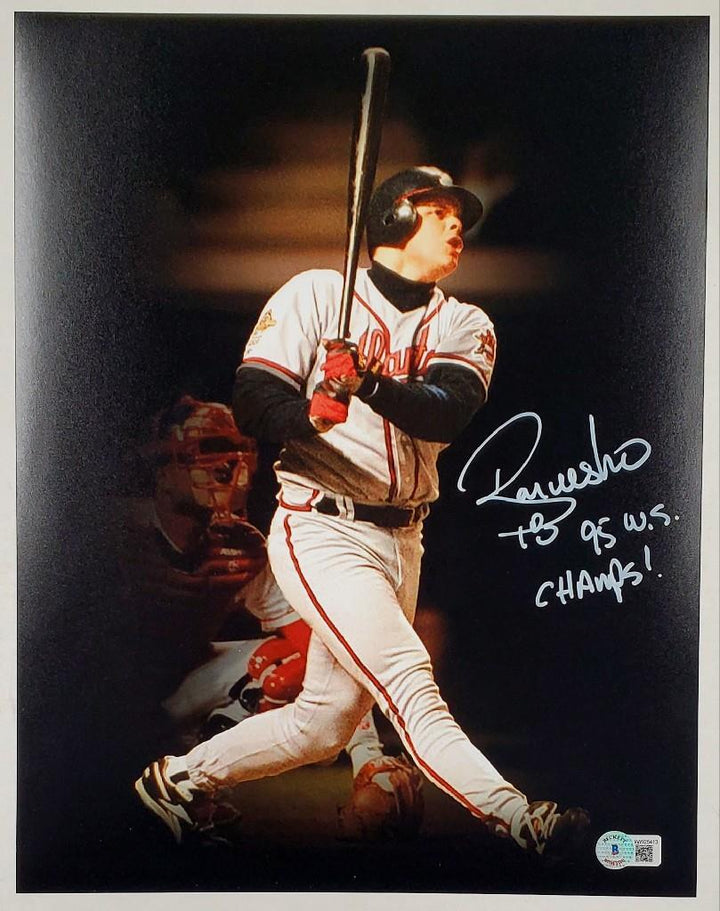 Ryan Klesko signed "95 WS Champs" 11x14 photo Braves ~ BAS Beckett Witness Holo