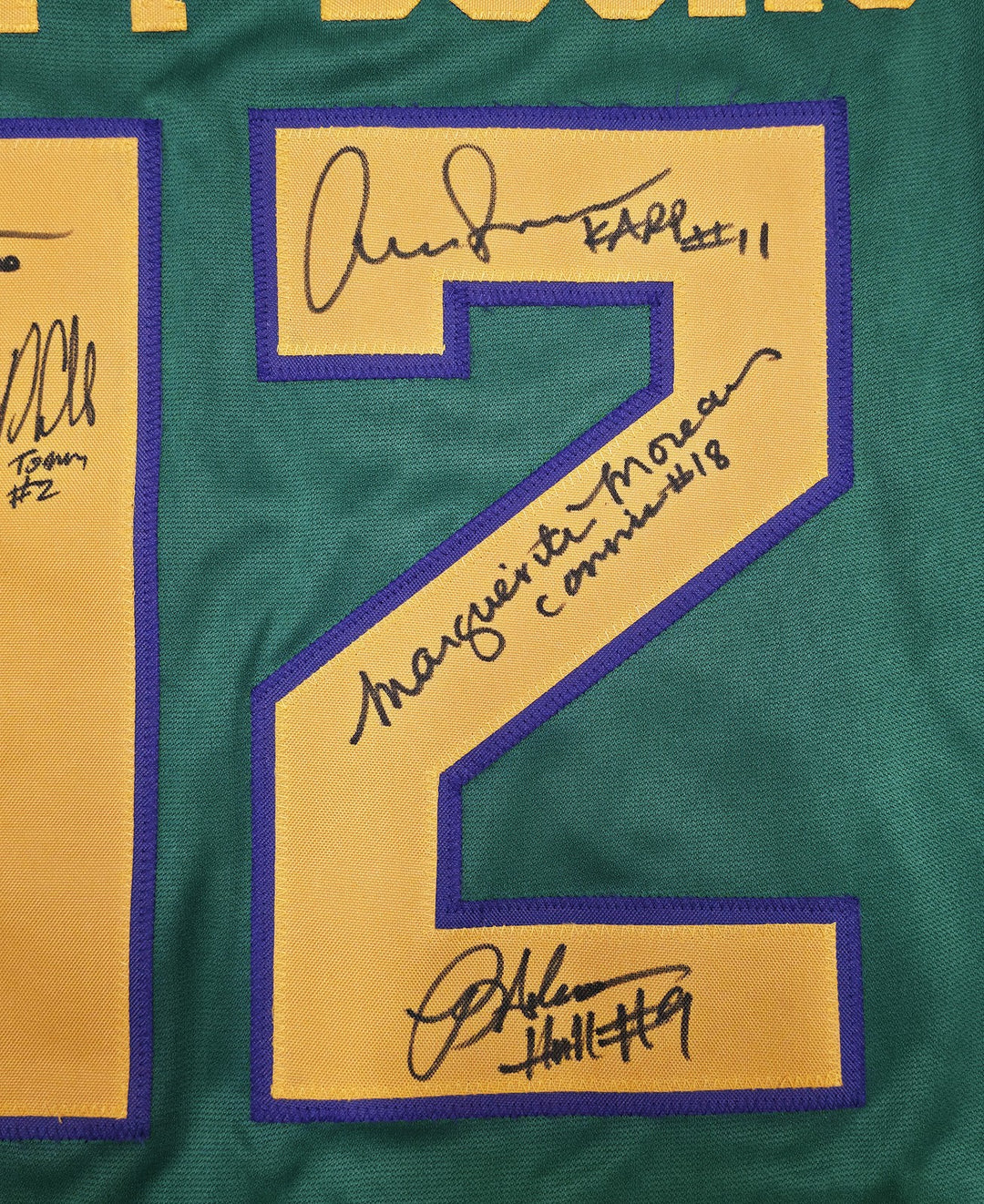 The Mighty Ducks Cast Signed Green Hockey Sweater Jersey 8 Sigs Beckett Witness