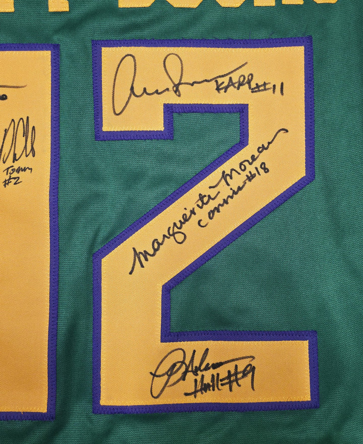 The Mighty Ducks Cast Signed Green Hockey Sweater Jersey 8 Sigs Beckett Witness