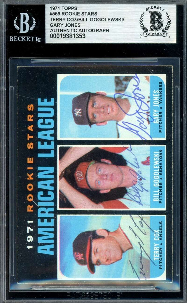 Cox Gogolewski Jones Beckett BAS Signed 1971 Topps Rookie Stars Autograph