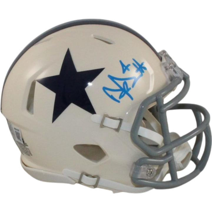 Dak Prescott Autographed/Signed Dallas Cowboys Retro Mini Helmet Beckett 56340