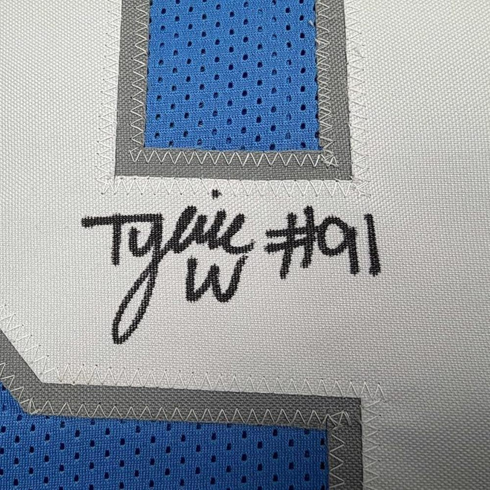 Framed Autographed/Signed Tyleik Williams 35x39 Detroit Blue Jersey Beckett COA