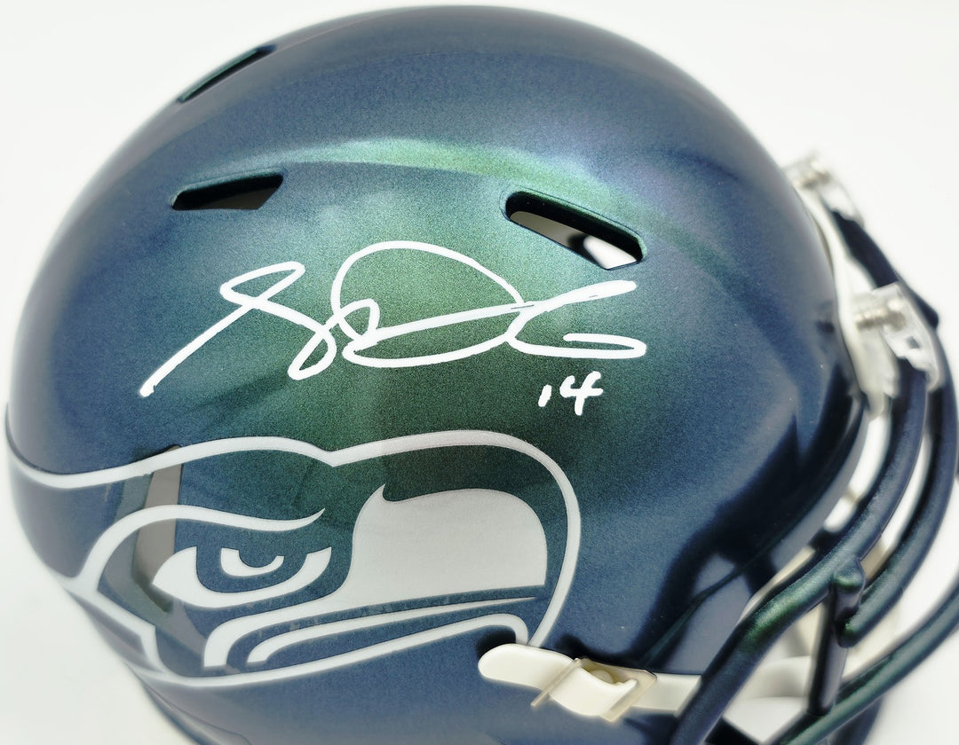 Sam Darnold Auto Seahawks Metallic Green Rivalries Speed Mini Helmet Beckett Wit