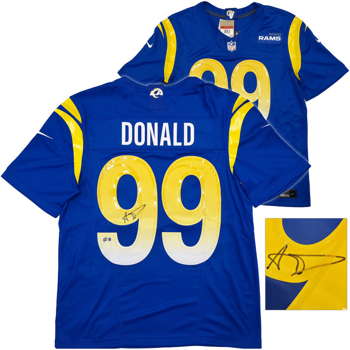 Los Angeles Rams Aaron Donald Signed Blue Nike Dri Fit Jersey Size L Beckett Wit