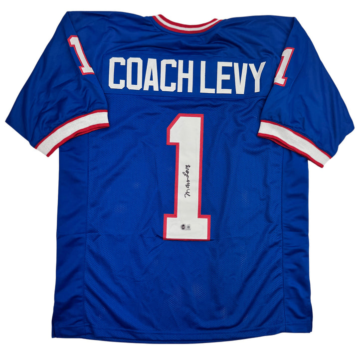 Autographed/Signed Coach Marv Levy Buffalo Blue Football Jersey BAS COA