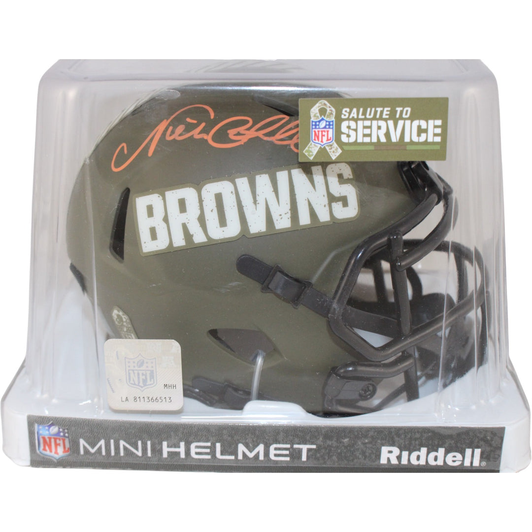 Nick Chubb Autographed/SIgned Cleveland Browns 22 STS Mini Beckett 53606