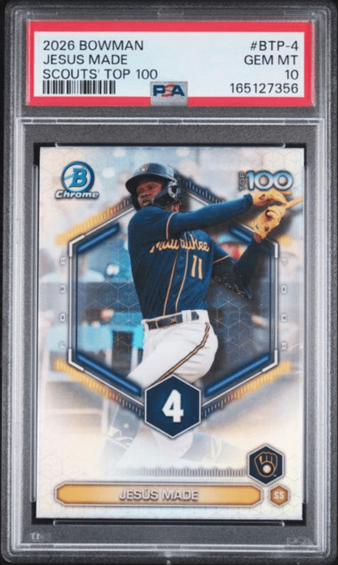 Graded 2026 Bowman Jesus Made #BTP4 Scouts Top 100 RC Baseball Card PSA 10