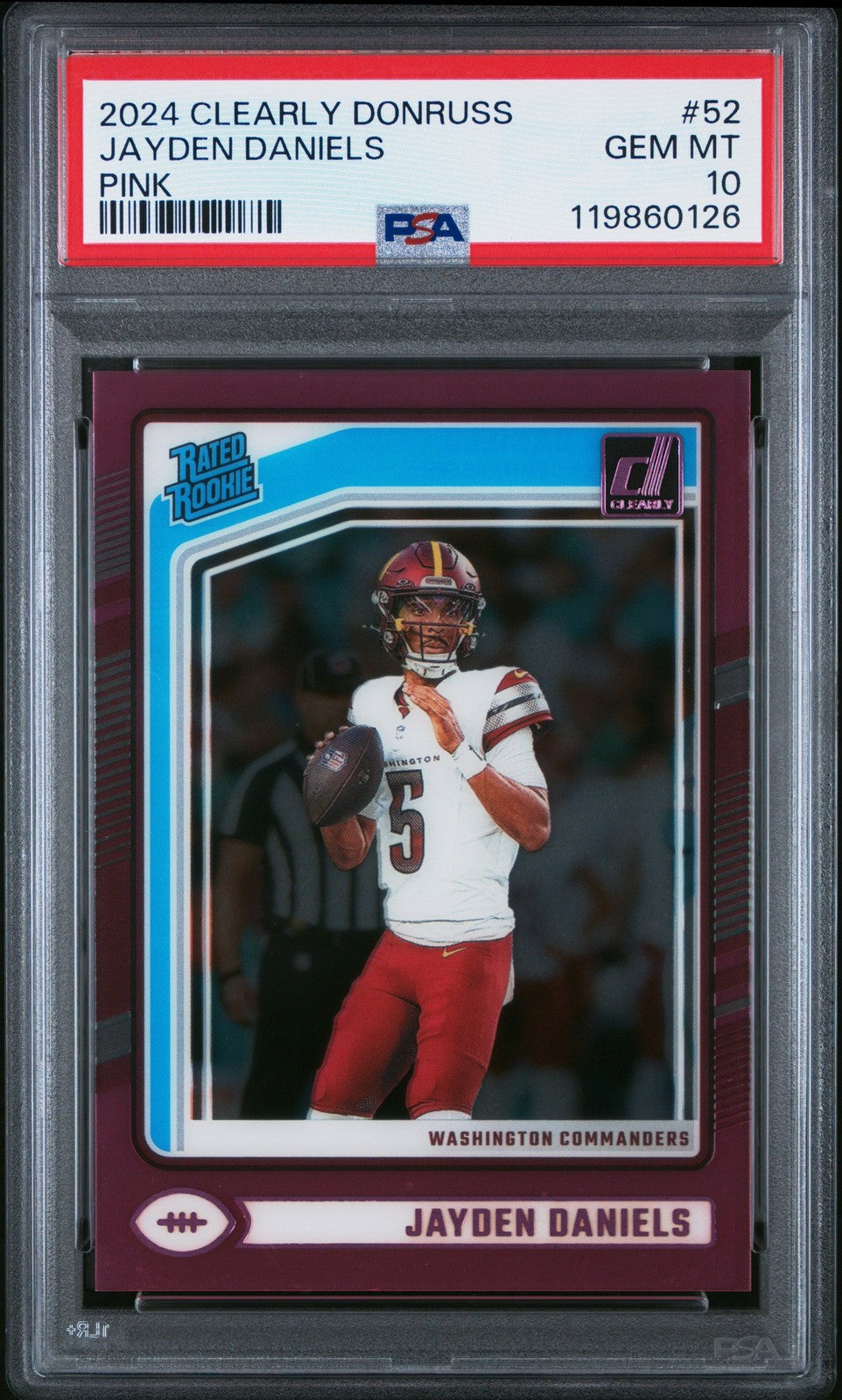 Graded 2024 Panini Clearly Donruss Jayden Daniels #52 RC Card PSA 10