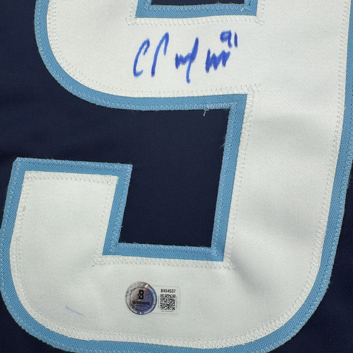 Autographed/Signed Cole Perfetti Winnipeg Blue Hockey Jersey Beckett COA
