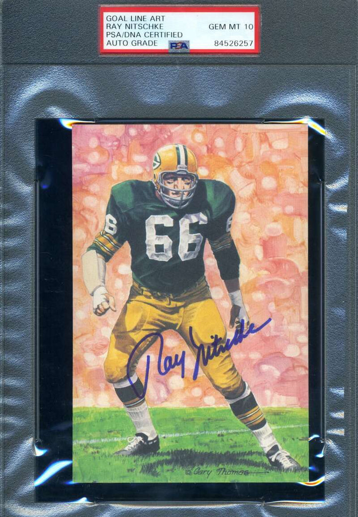 Ray Nitschke Gem Mint 10 PSA DNA Signed Goal Line Art Card GLAC 1 Autograph