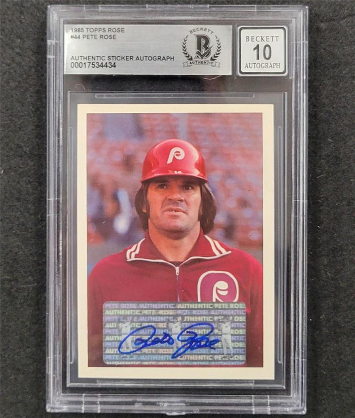 Pete Rose signed 1985 Topps #44 Philadelphia Phillies Card BAS BGS 10 Auto