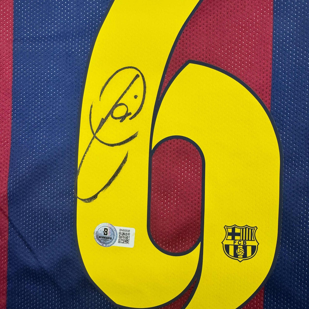 Framed Autographed/Signed Xavi 35x39 FC Barcelona Blue Jersey Beckett COA