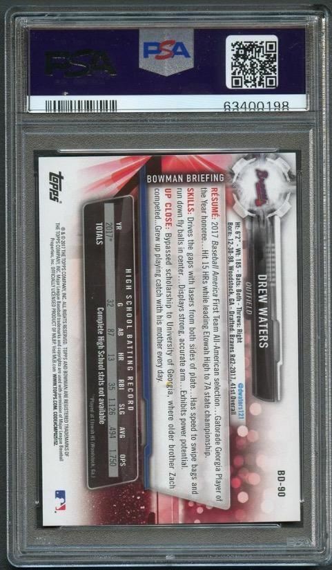 2017 Bowman Draft #BD-90 Drew Waters Signed Card PSA Slabbed Auto Braves