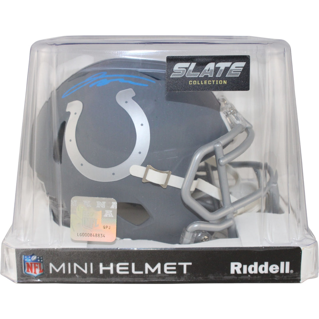 Jonathan Taylor Autographed Indianapolis Colts Slate Mini Helmet Fanatics 53680
