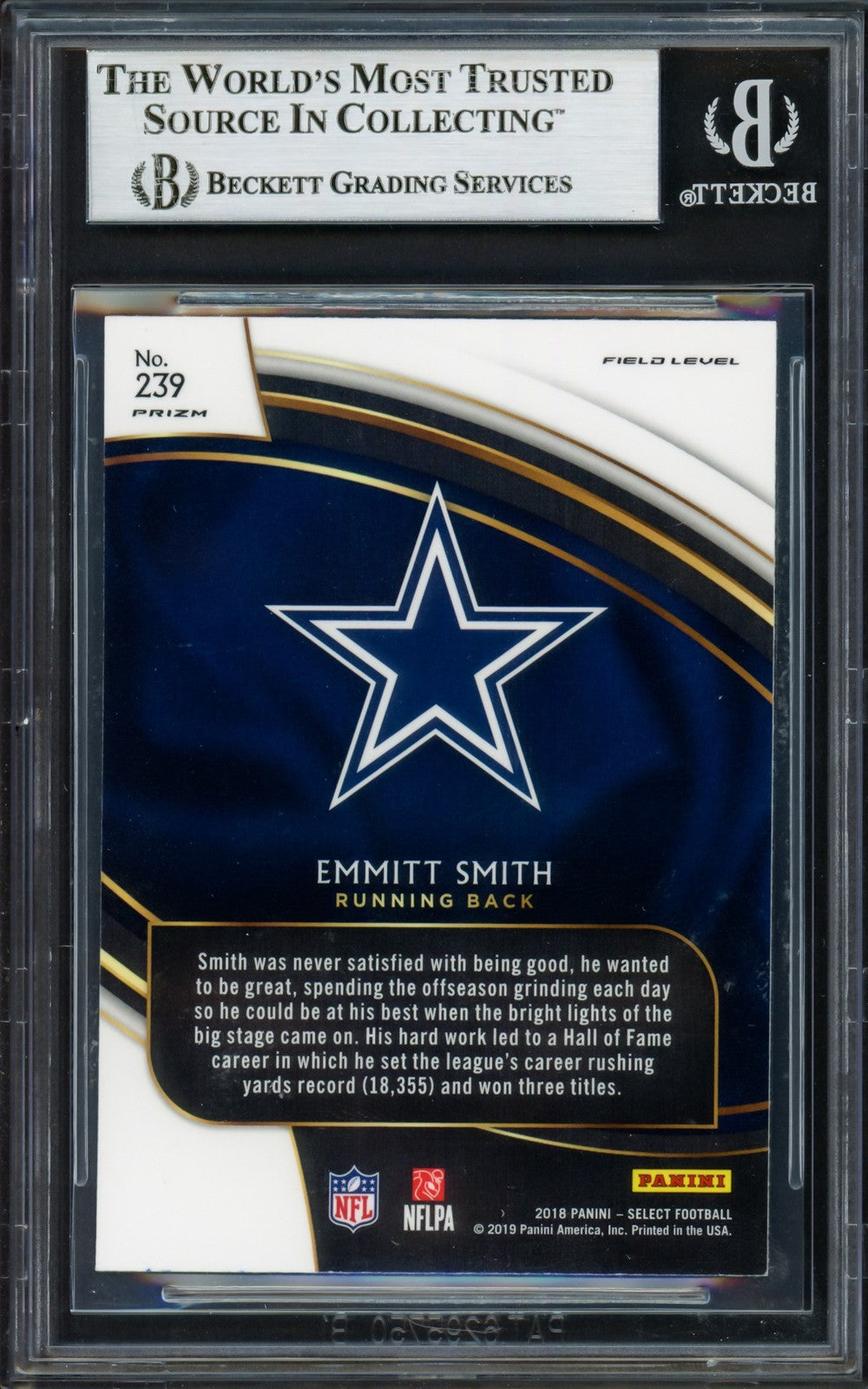 Emmitt Smith Signed 2018 Select Prizm Silver Card 239 Dallas Cowboys Beckett