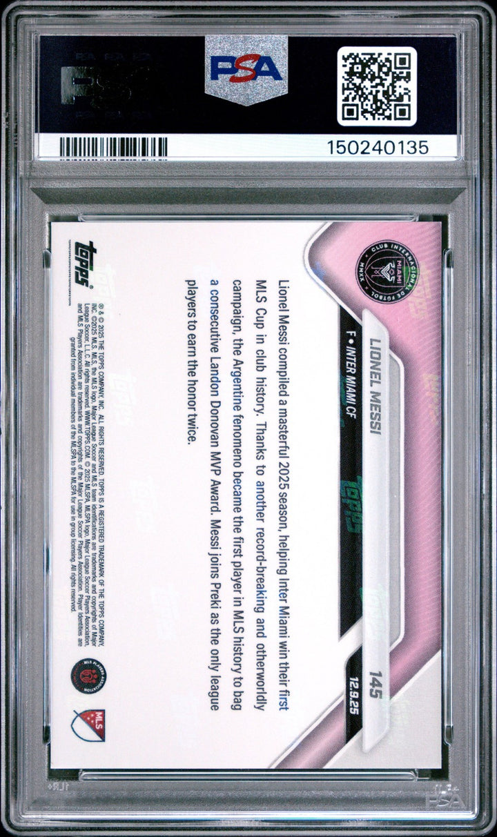 Graded 2025 Topps Now Lionel Messi #145 Soccer Card PSA 10 Gem Mint
