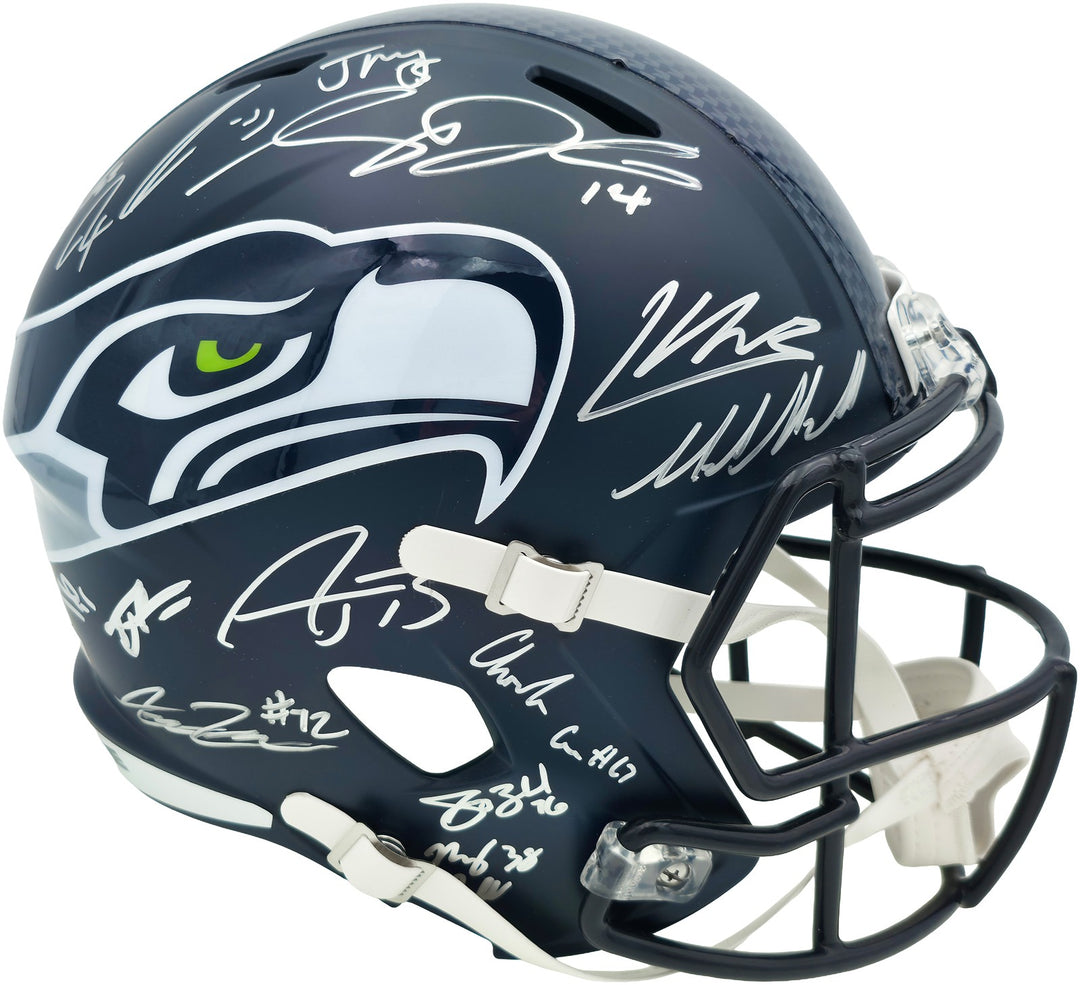 Seahawks SB LX Champs Logo 31 Signed Blue Full Size Speed Replica Helmet