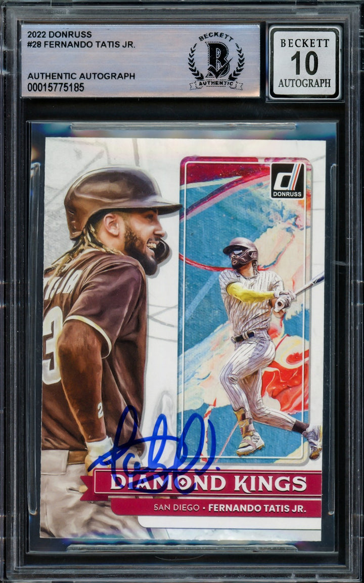 Fernando Tatis Jr Auto 2022 Donruss Diamond Kings Card 28 Padres Auto 10 Beckett