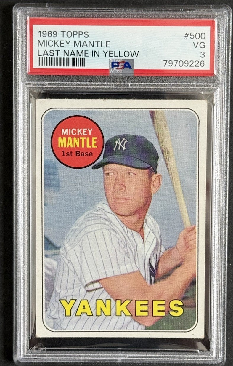 1969 Topps Set-Break #500 Mickey Mantle Last Name In Yellow PSA 3 VG C ...