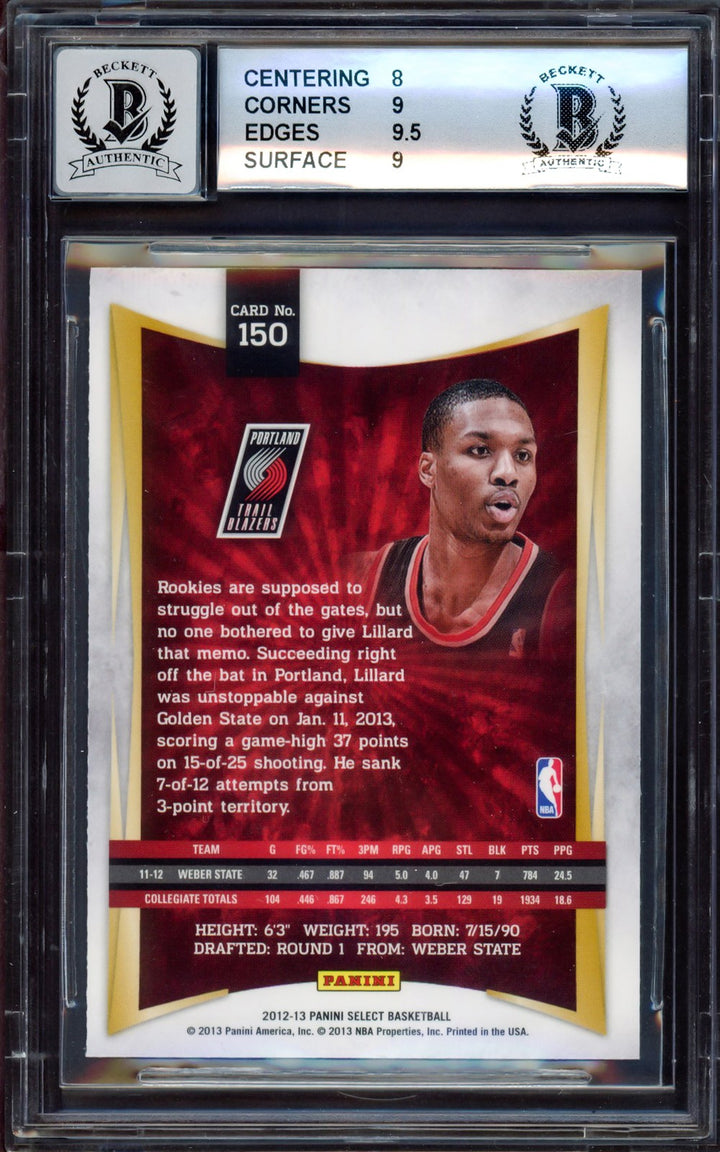 Damian Lillard Auto 2012-13 Panini Select RC 150 Blazers BGS 8.5 Sig 10 Beckett