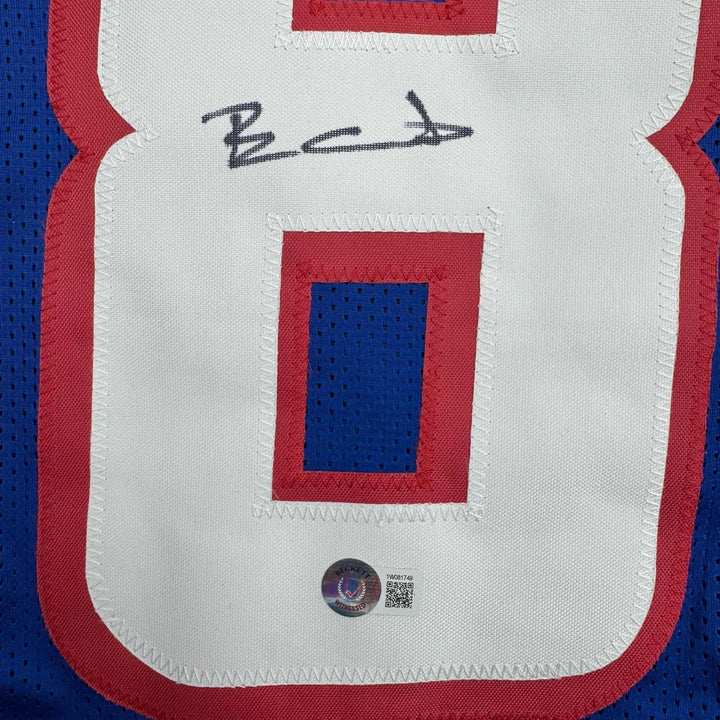 Autographed/Signed Ben Coates New England Blue Football Jersey Beckett BAS COA