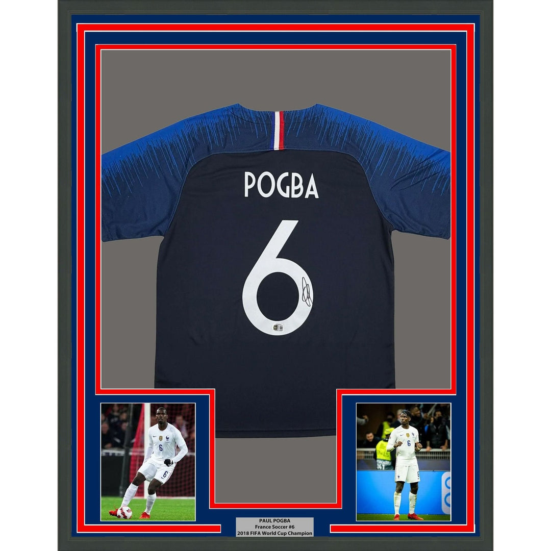 Framed Autographed/Signed Paul Pogba 35x39 France Blue Jersey Beckett COA