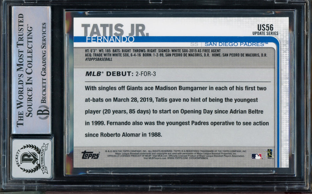 Fernando Tatis Jr Auto 2019 Topps Update RC US56 Padres BGS 9 Auto GM 10 Beckett