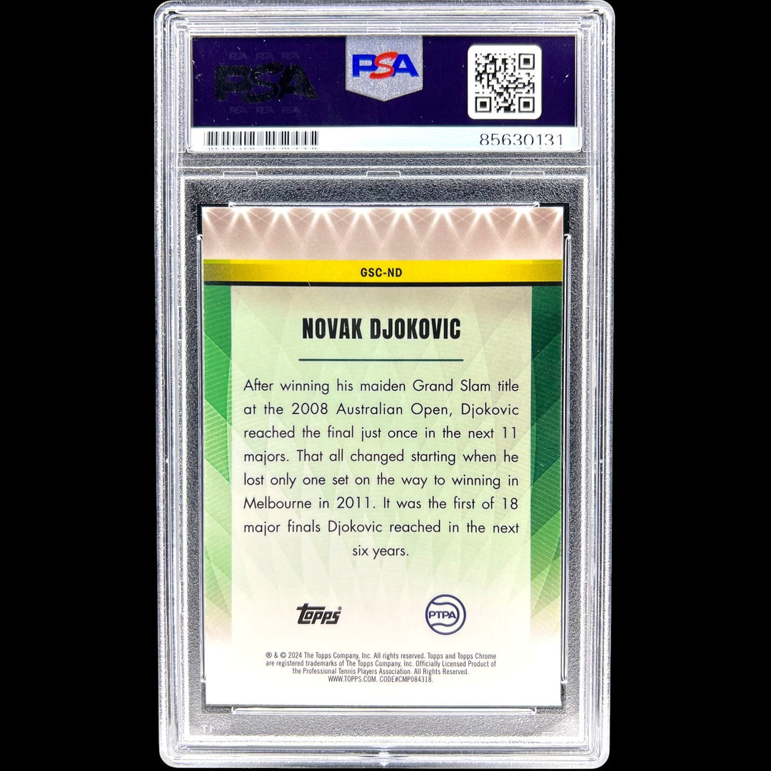 NOVAK DJOKOVIC SIGNED 2024 TOPPS CHROME GRAND SLAM CHAMPION CARD AUTO PSA