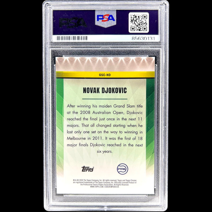 NOVAK DJOKOVIC SIGNED 2024 TOPPS CHROME GRAND SLAM CHAMPION CARD AUTO PSA