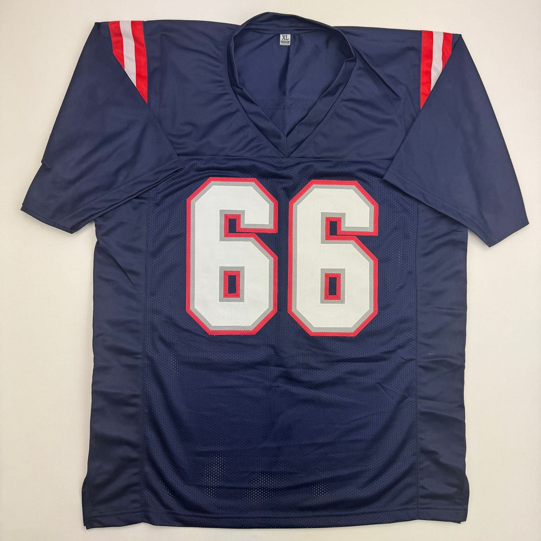 Autographed/Signed Will Campbell New England Blue Football Jersey JSA COA