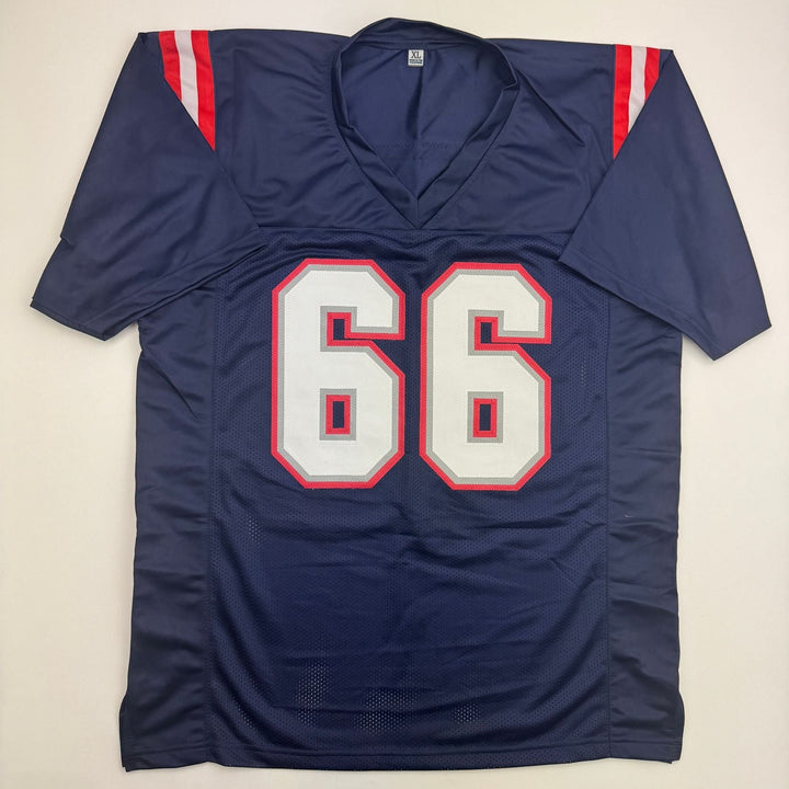 Autographed/Signed Will Campbell New England Blue Football Jersey JSA COA