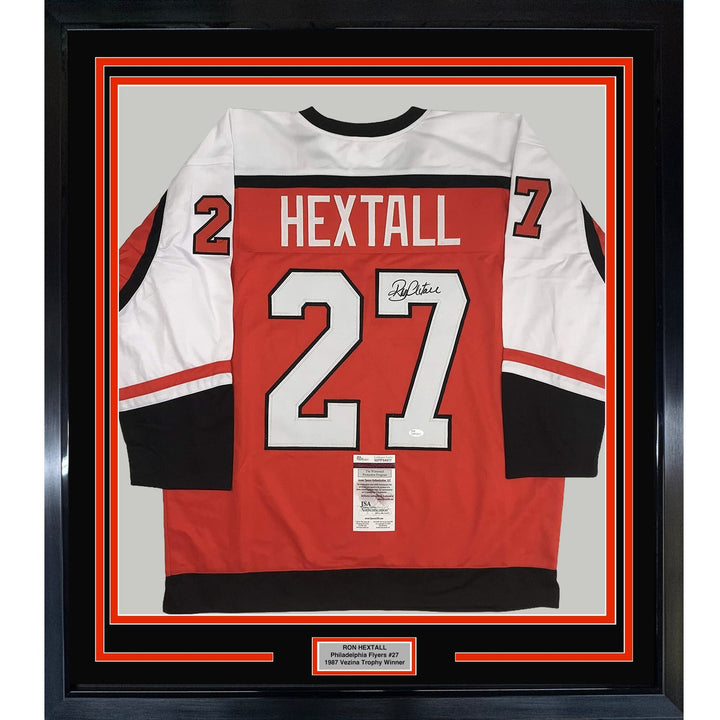 FRAMED Signed RON HEXTALL 35x39 Philadelphia Orange Jersey JSA COA