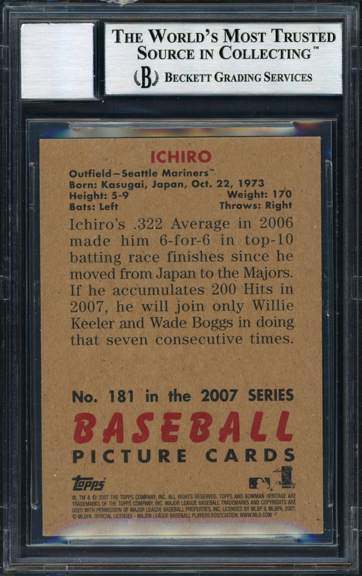 Ichiro Suzuki Auto Signed 2007 Bowman Heritage Card 181 Mariners Auto 10 Beckett