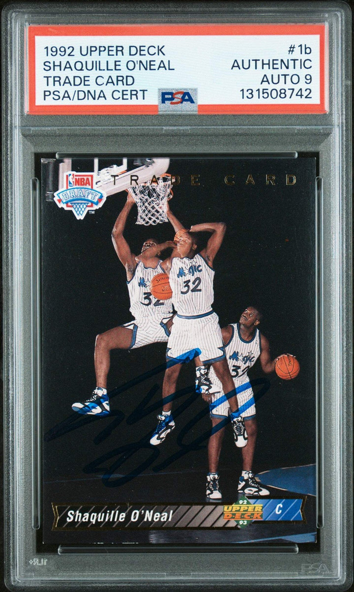 Graded 1992-93 Upper Deck Shaquille O'Neal #1b Rookie RC Card PSA 9 Auto Grade