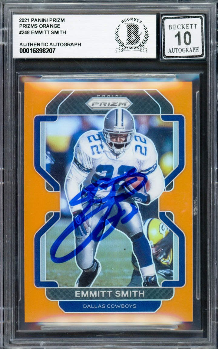 Emmitt Smith Auto 2021 Panini Prizm Prizms Orange Card 248 Sig 10 #/249 Beckett
