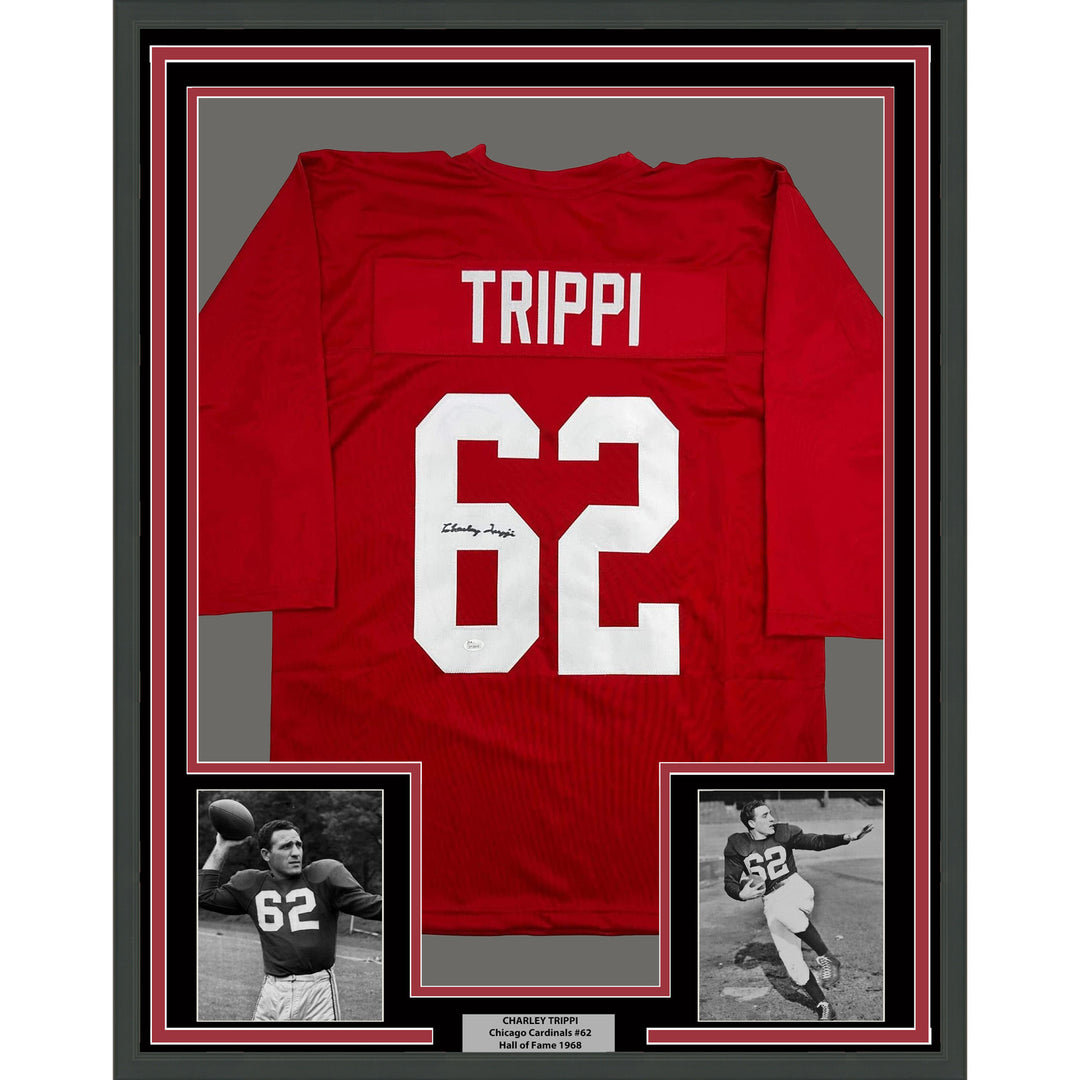 Framed Autographed/Signed Charley Trippi 35xx39 Arizona Red Jersey JSA COA