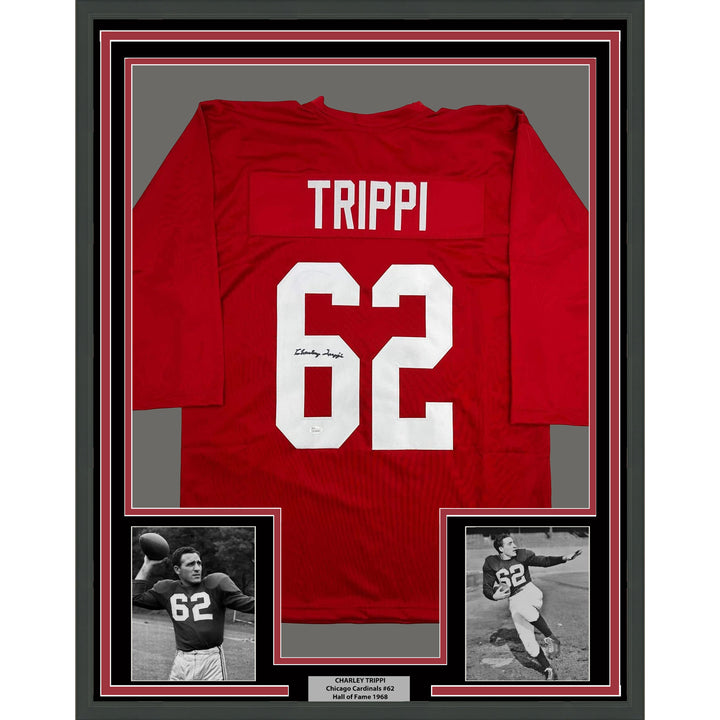 Framed Autographed/Signed Charley Trippi 35xx39 Arizona Red Jersey JSA COA