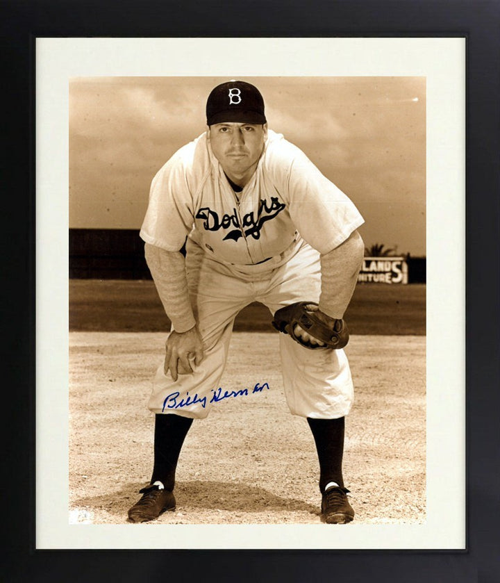Billy Herman signed Brooklyn Dodgers MLB Sepia Tone 8x10 Photo Framed- COA (HOF)