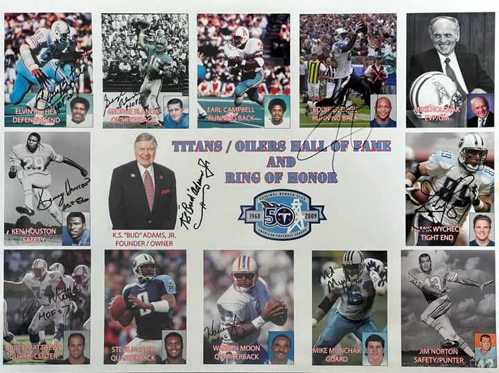 1960 AFL Titans/Oilers HOF/ROH Signed 18x24 Photo 9 sigs George Blanda Moon -BAS