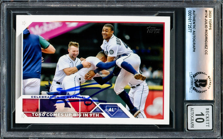 Julio Rodriguez Signed 2023 Topps Card #174 Seattle Mariners Auto GM 10 Beckett