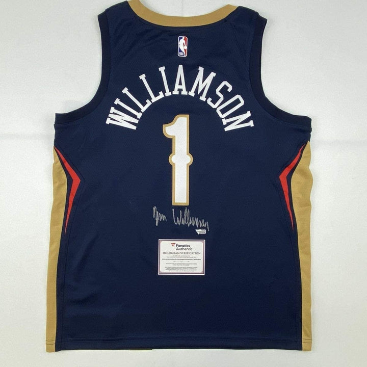 Signed ZION WILLIAMSON Pelicans Blue Nike Jersey Fanatics COA Auto