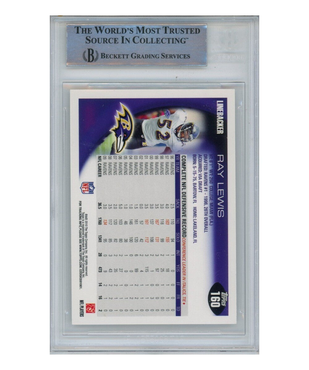 Ray Lewis Autographed/Signed 2010 Topps #160 Trading Card Beckett 39413