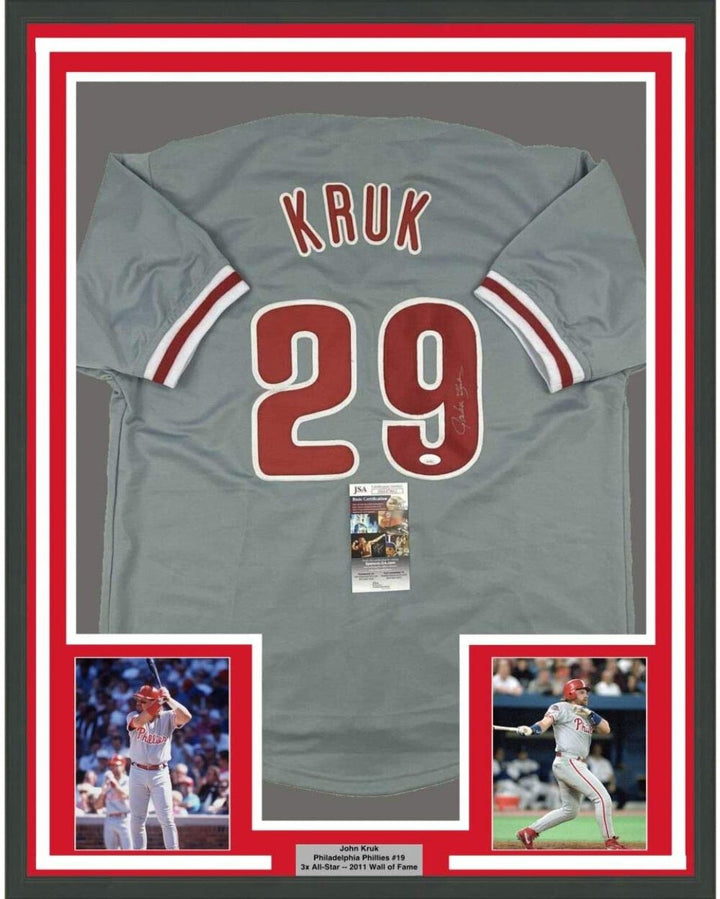 FRAMED Autographed/Signed JOHN KRUK 33x42 Philadelphia Grey Jersey JSA COA Auto