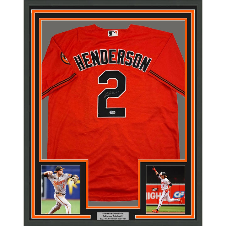 Framed Autographed/Signed Gunnar Henderson 35x39 Orange Jersey BAS COA