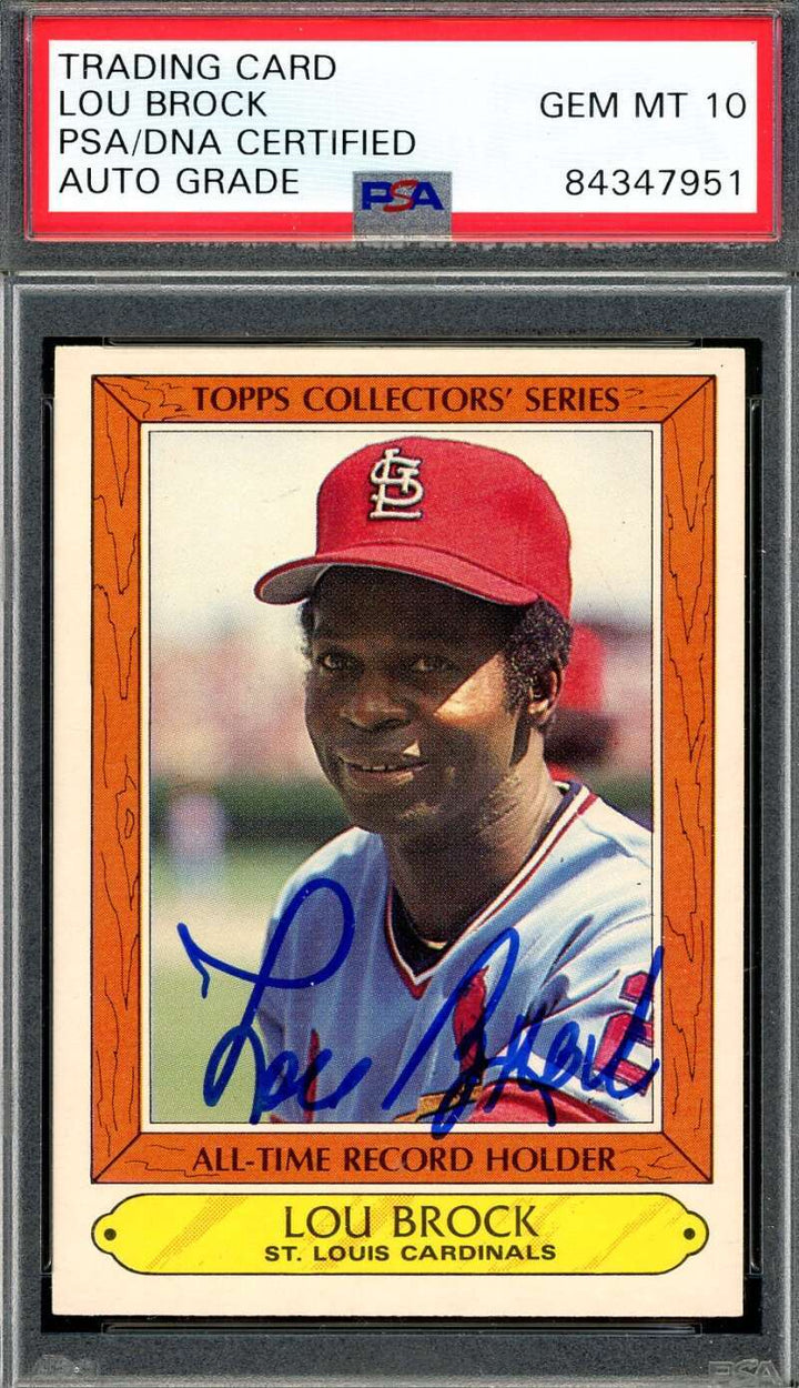 Lou Brock Gem Mint 10 PSA DNA Signed 1985 Topps Woolworth's Series Autograph