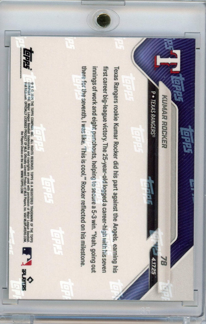 2025 Topps Now Kumar Rocker #78 Black /10 Secures 1st MLB Win RC Baseball Card