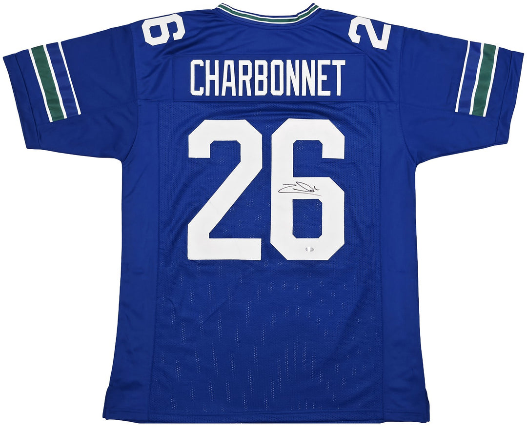 Seattle Seahawks Zach Charbonnet Signed Blue Throwback Jersey MCS Holo